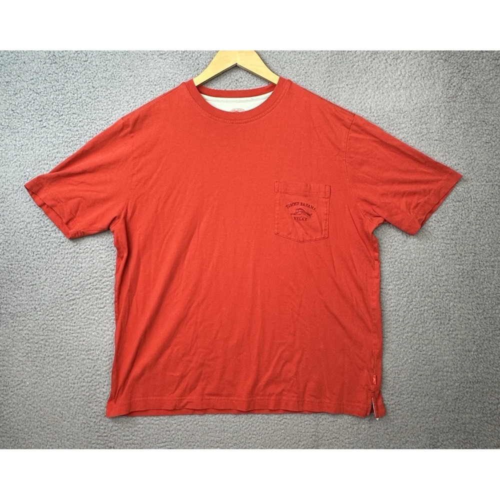 Tommy Bahama T Shirt Mens Large Red Pima Cotton Crewneck Pocket Tee Relax Logo
